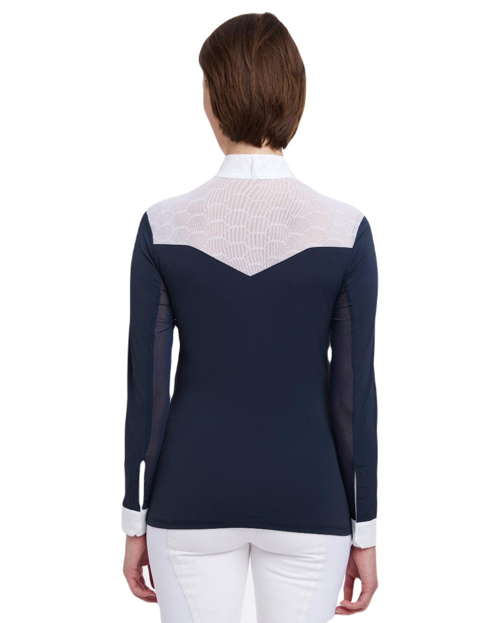 Navy coloured LeMieux Emily Long Sleeve Show Shirt on white background 