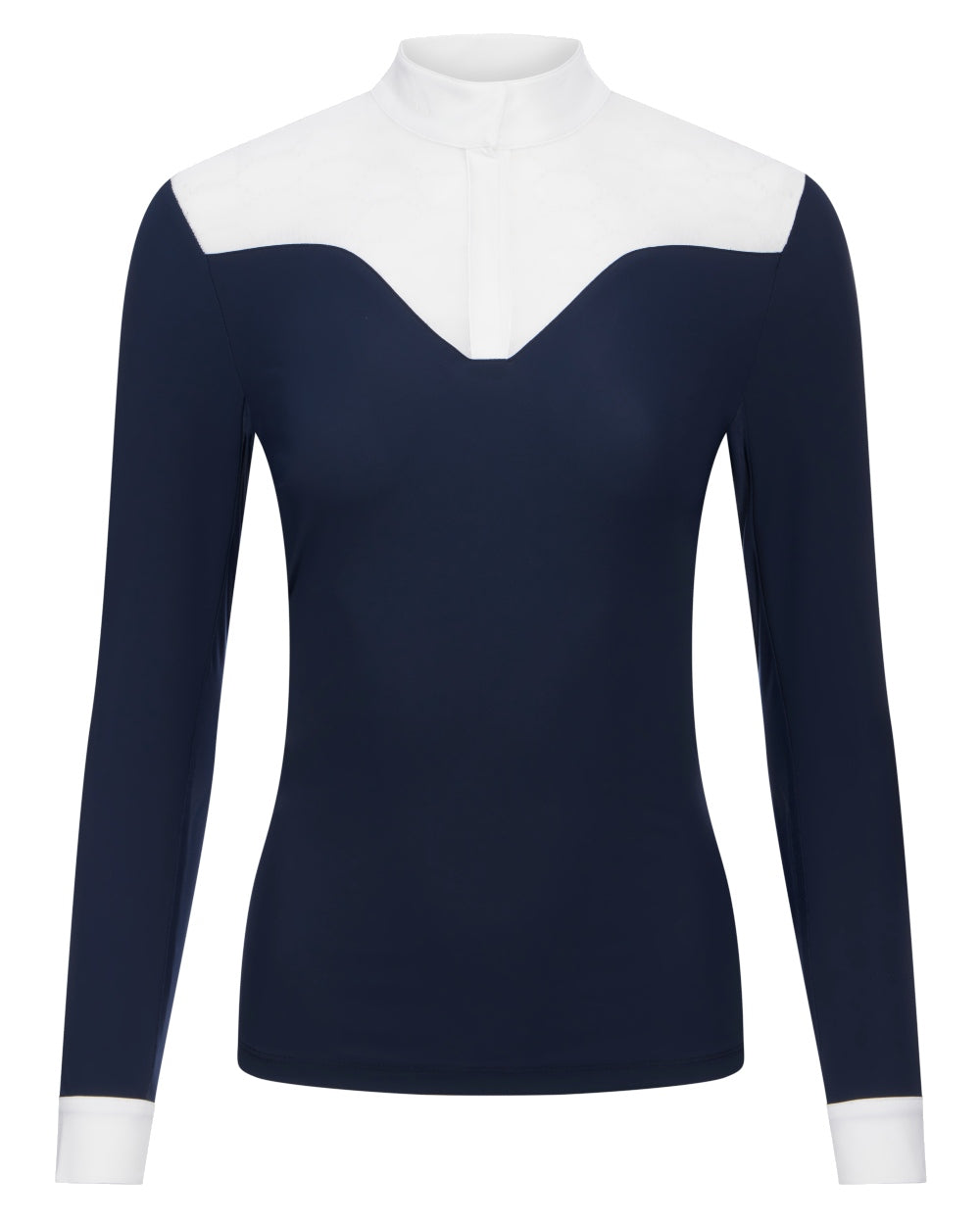 Navy coloured LeMieux Emily Long Sleeve Show Shirt on white background 