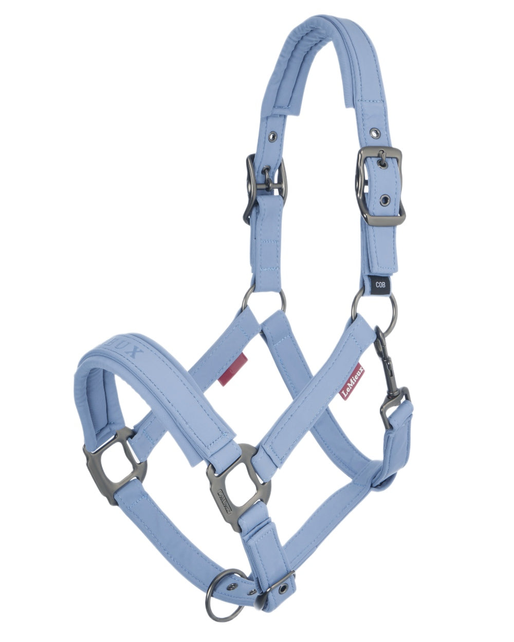 Powder Blue coloured LeMieux Essence Headcollar on white background 