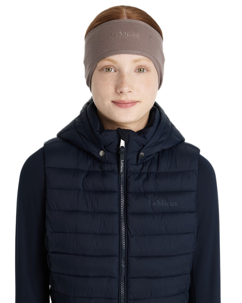 Walnut coloured LeMieux Fleece Earwarmer on white background 