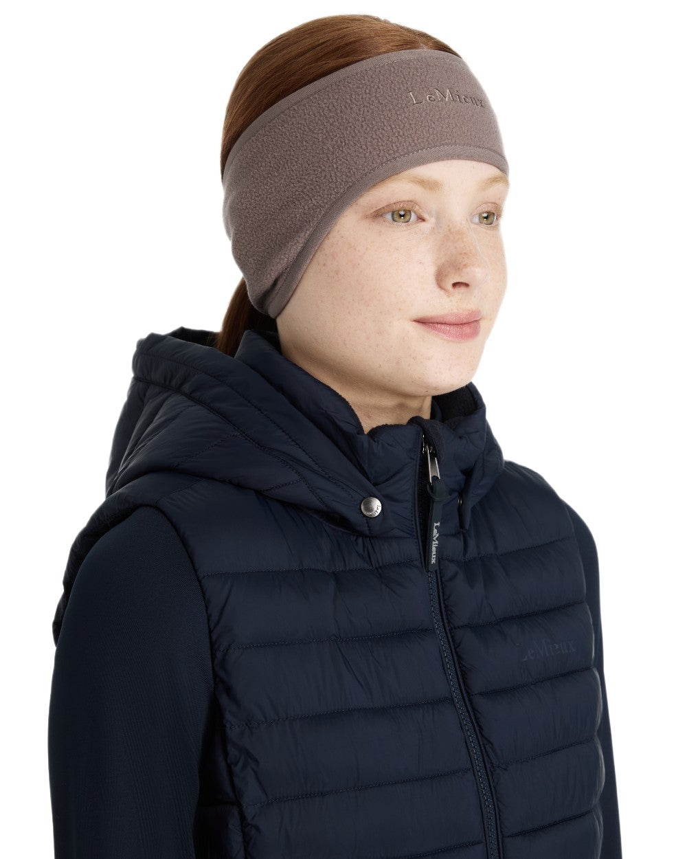 Walnut coloured LeMieux Fleece Earwarmer on white background 