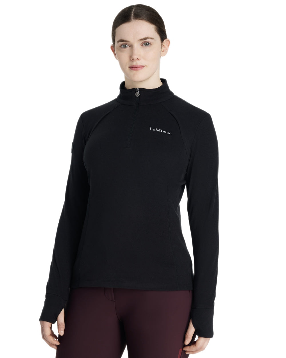 Black coloured LeMieux Frances Quarter Zip Fleece on white background 