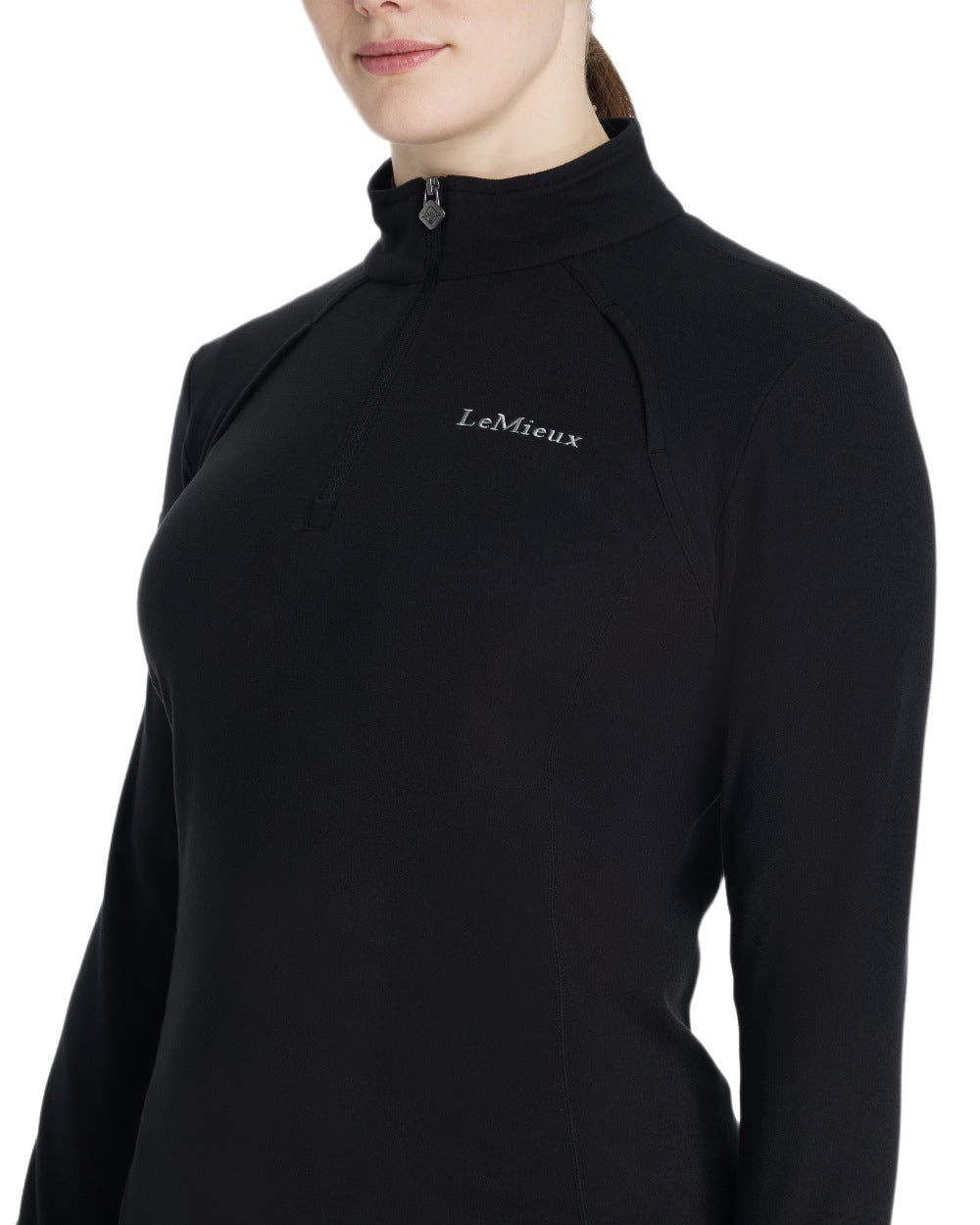 Black coloured LeMieux Frances Quarter Zip Fleece on white background 