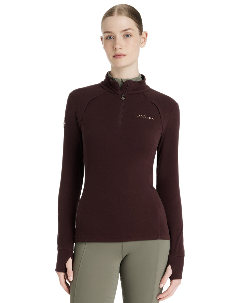 Damson coloured LeMieux Frances Quarter Zip Fleece on white background 