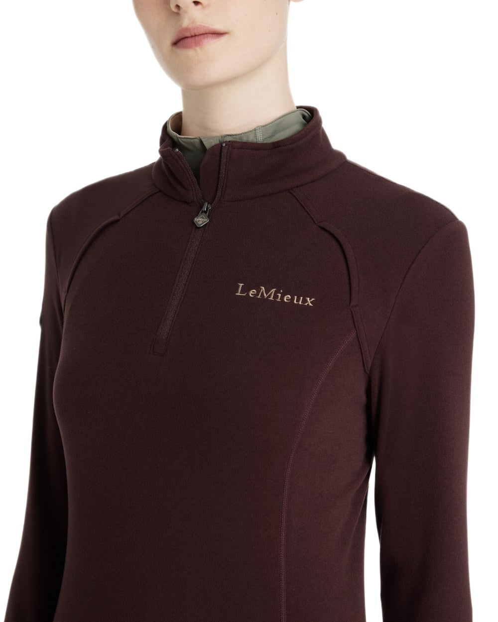 Damson coloured LeMieux Frances Quarter Zip Fleece on white background 