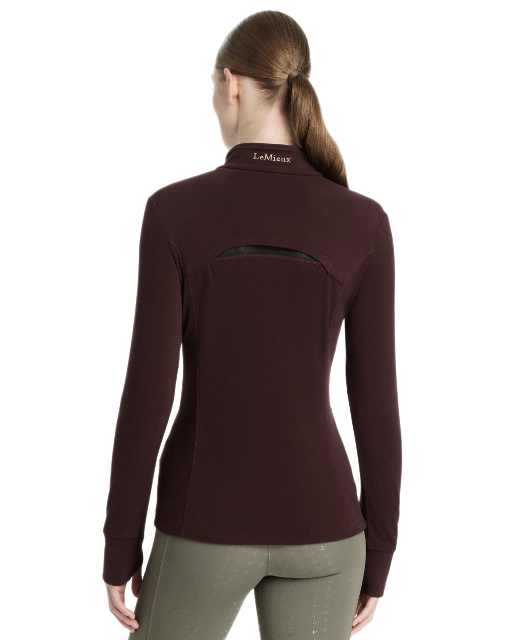 Damson coloured LeMieux Frances Quarter Zip Fleece on white background 