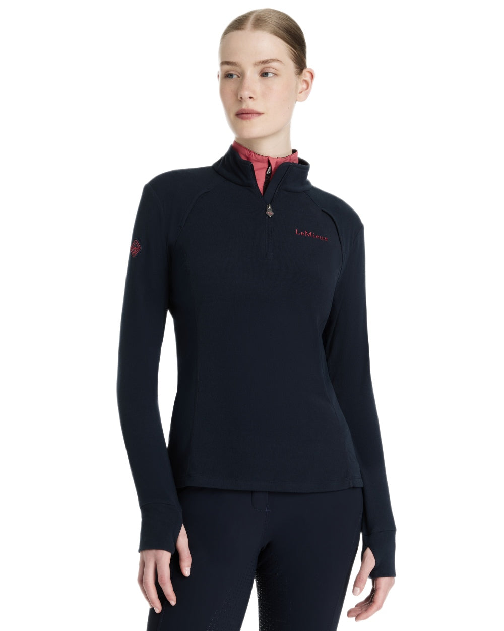 Navy coloured LeMieux Frances Quarter Zip Fleece on white background 