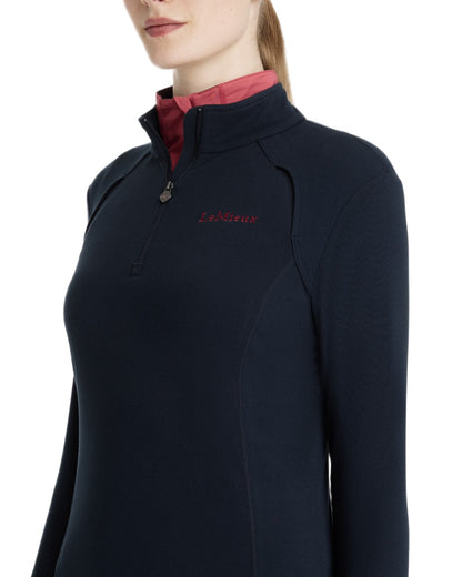 Navy coloured LeMieux Frances Quarter Zip Fleece on white background 