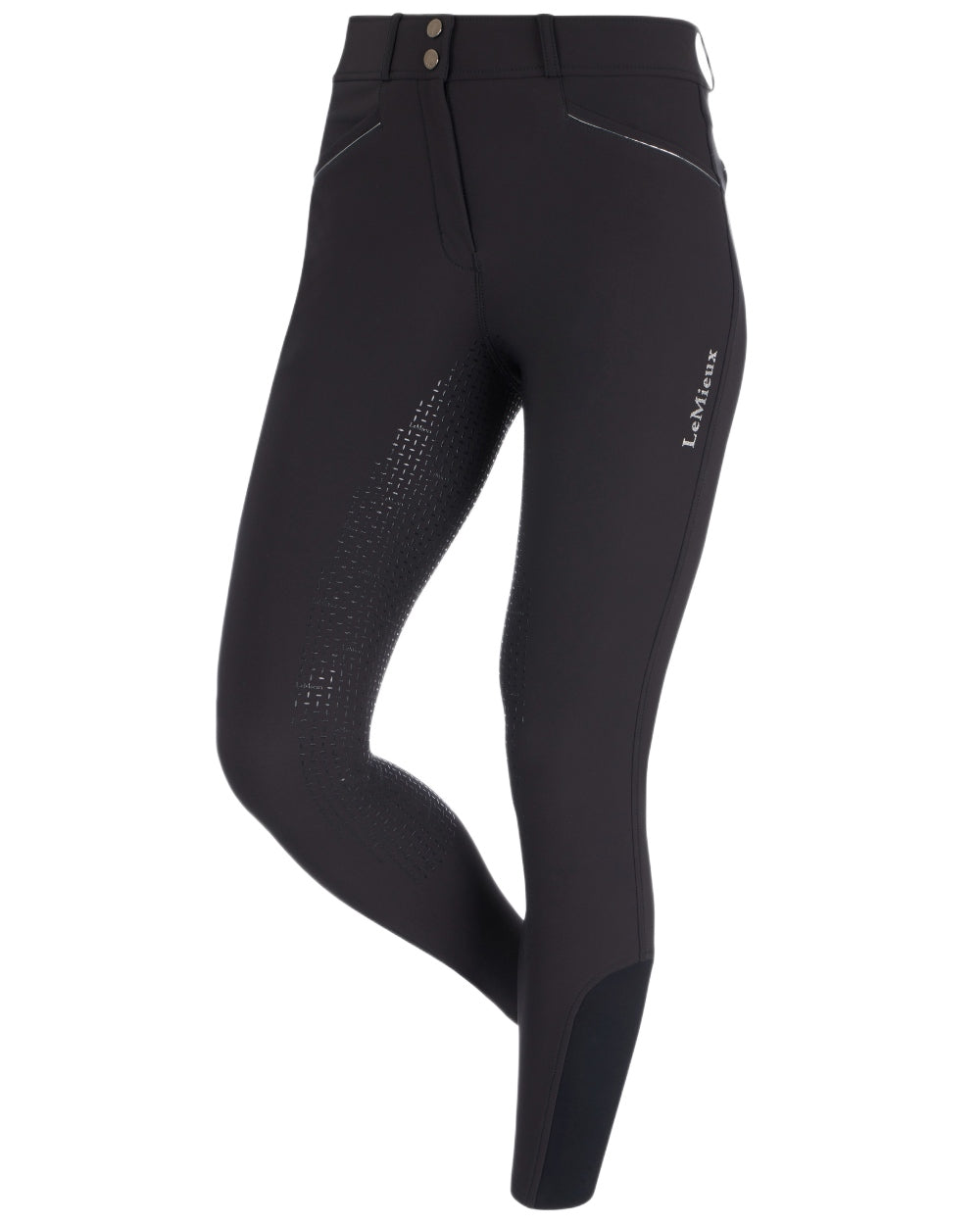 Black coloured LeMieux Freya Pro Breeches on white background 