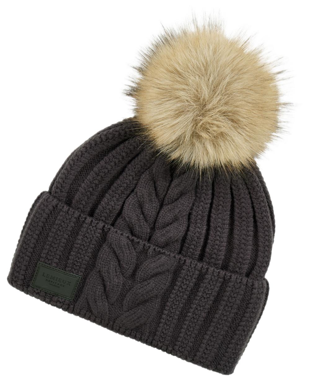 Cocoa coloured LeMieux Heritage Beanie on white background 