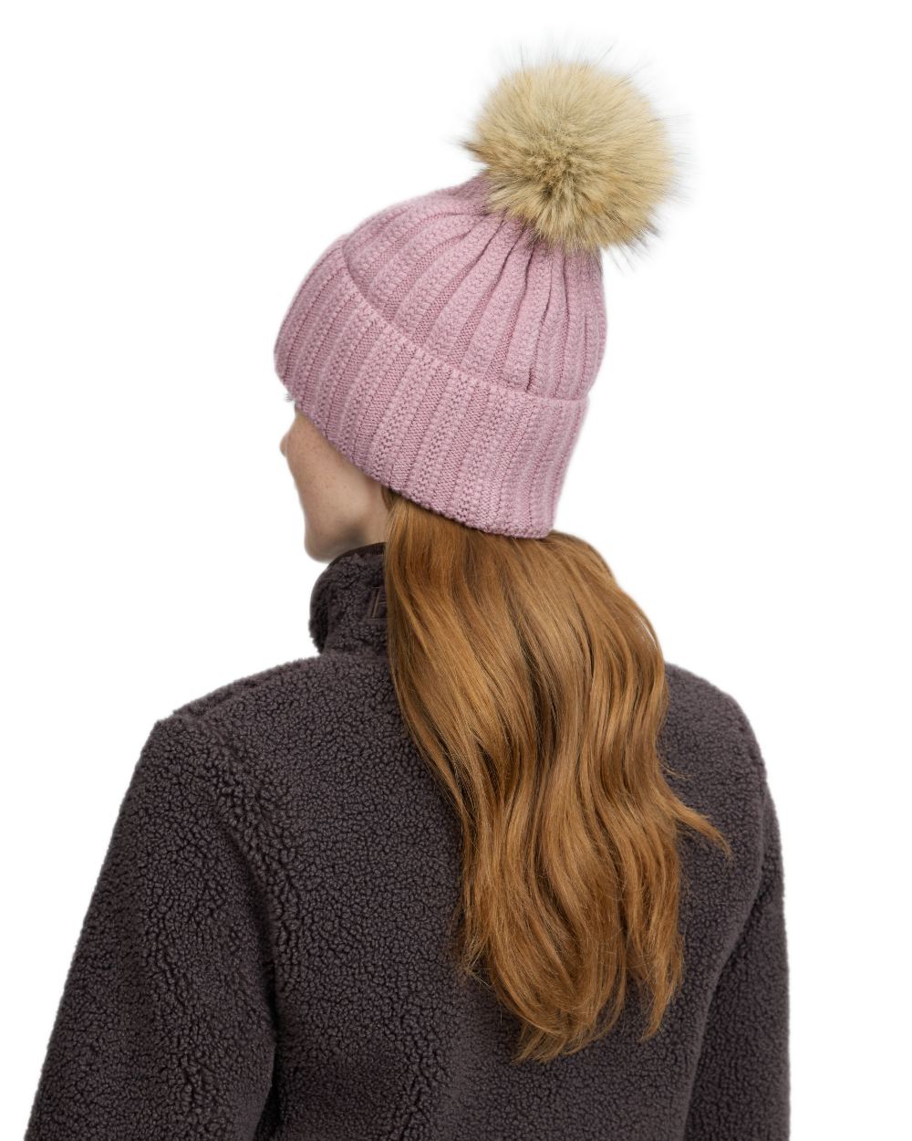 Wild Rose coloured LeMieux Heritage Beanie on white background 