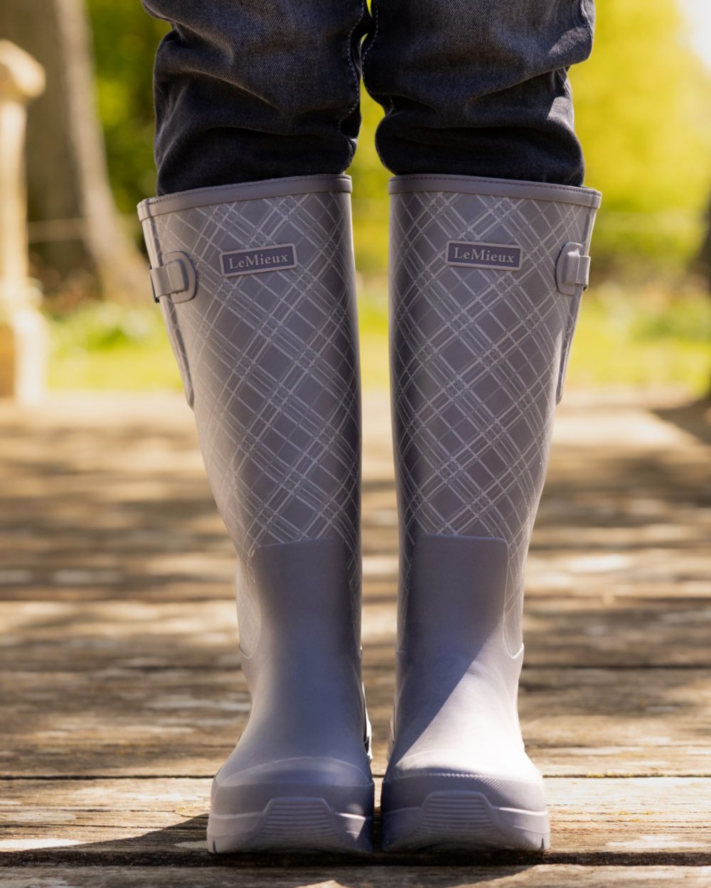 Cocoa coloured LeMieux Heritage Bramshaw Wellies on outdoor background 