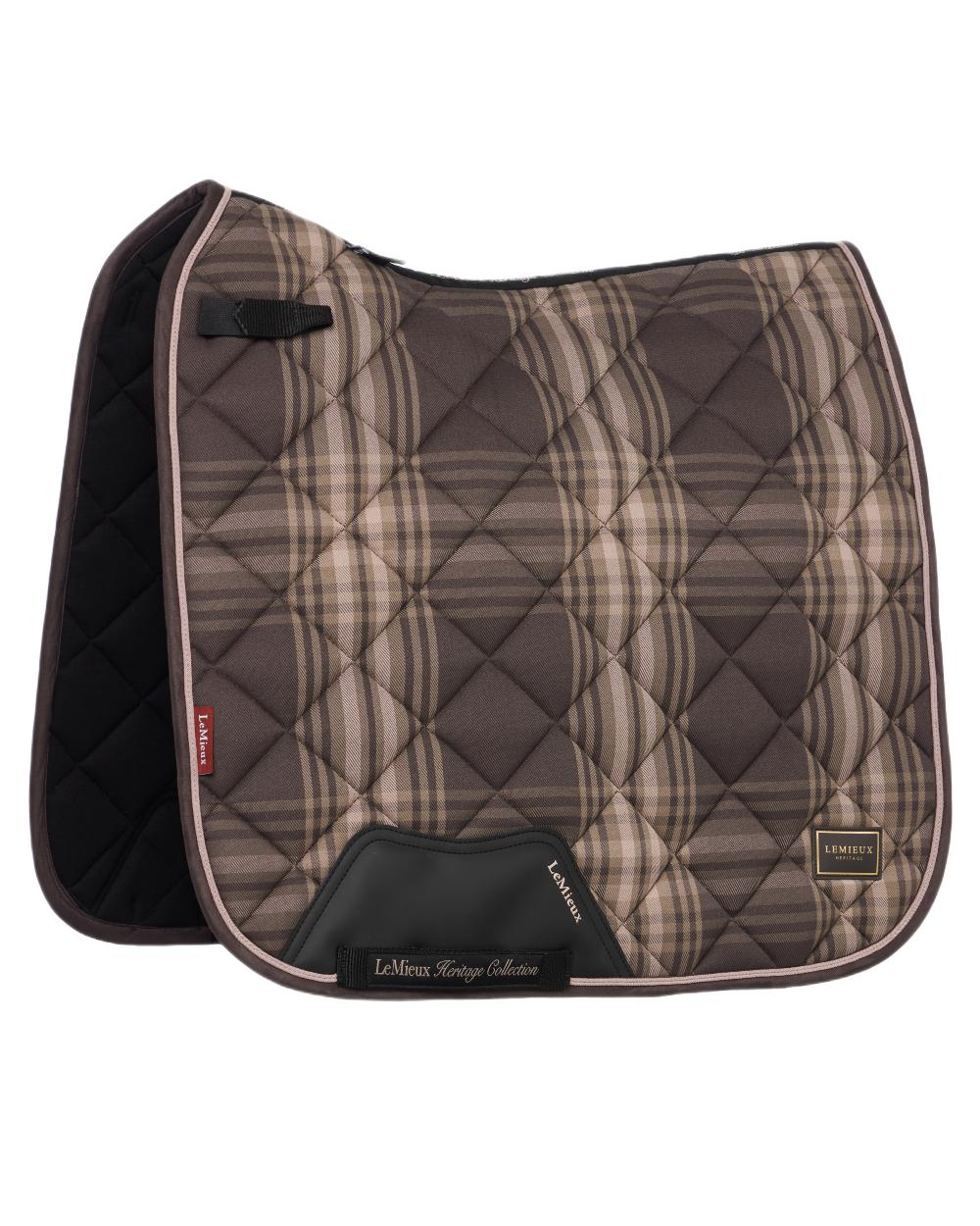 Cocoa coloured LeMieux Heritage Check Dressage Square on white background 