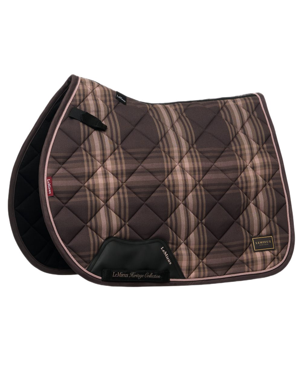 Cocoa coloured LeMieux Heritage Check Jump Square on white background 