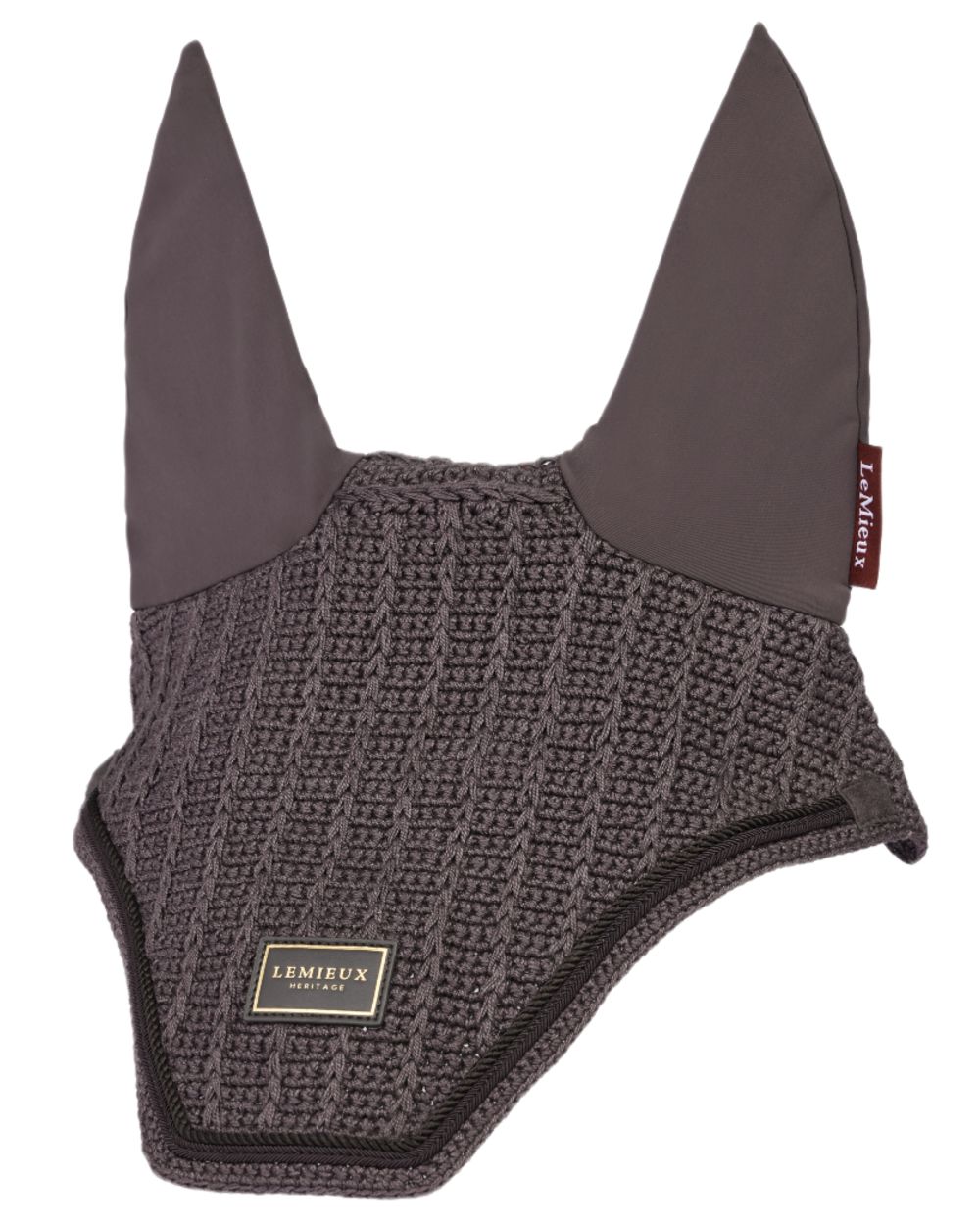 Cocoa coloured LeMieux Heritage Fly Hood on white background 