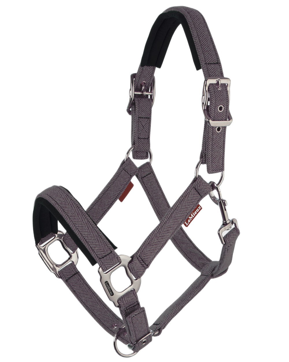 Cocoa coloured LeMieux Heritage Headcollar on white background 