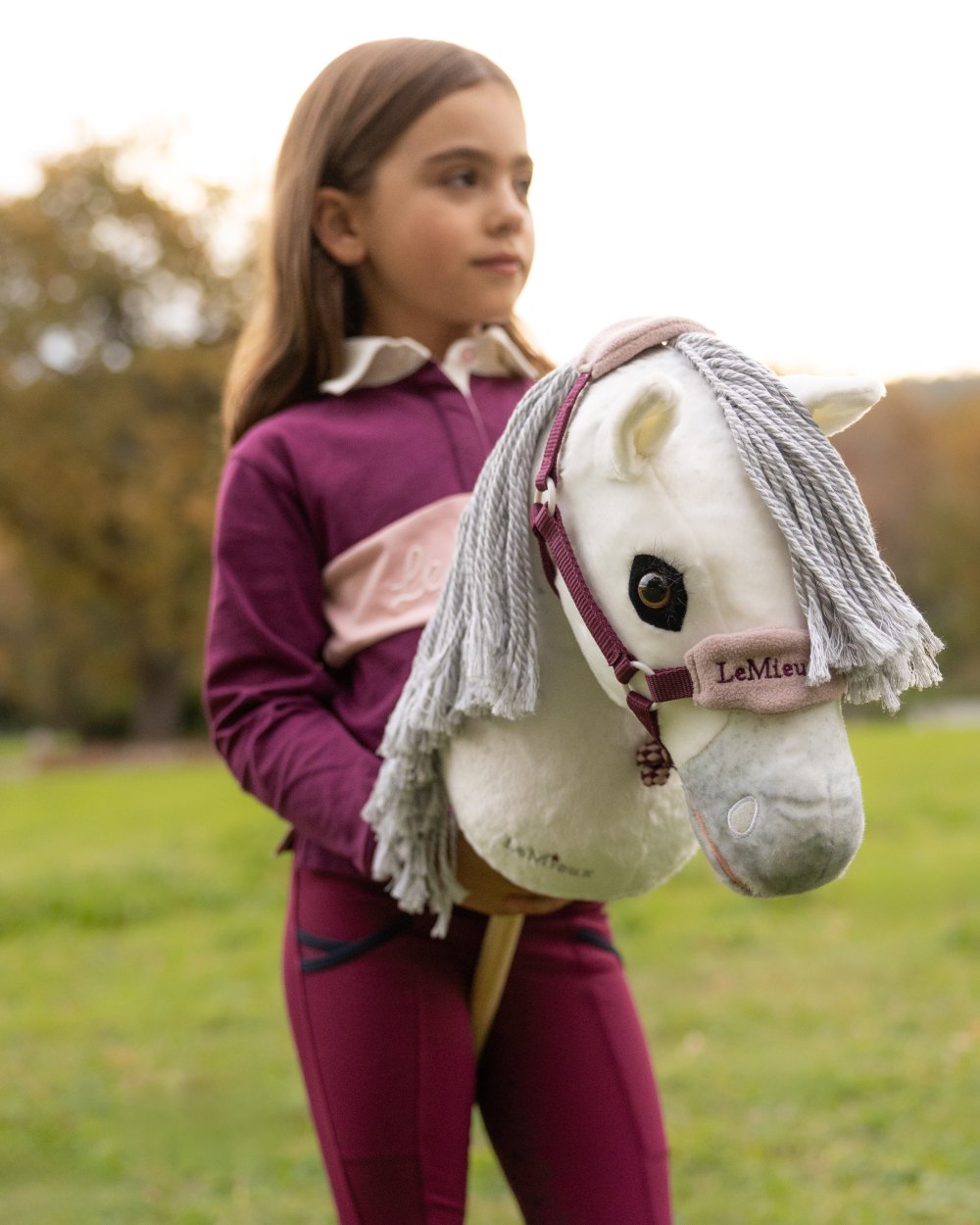 Coco coloured LeMieux Hobby Horse Coco on garden background 