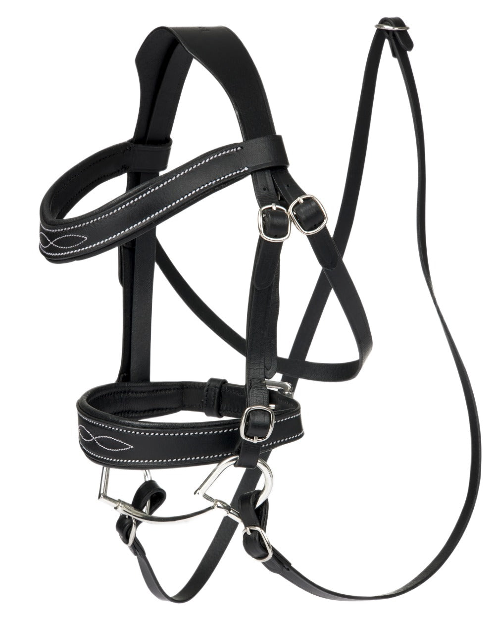 Black coloured LeMieux Hobby Horse Competition Bridle on white background 
