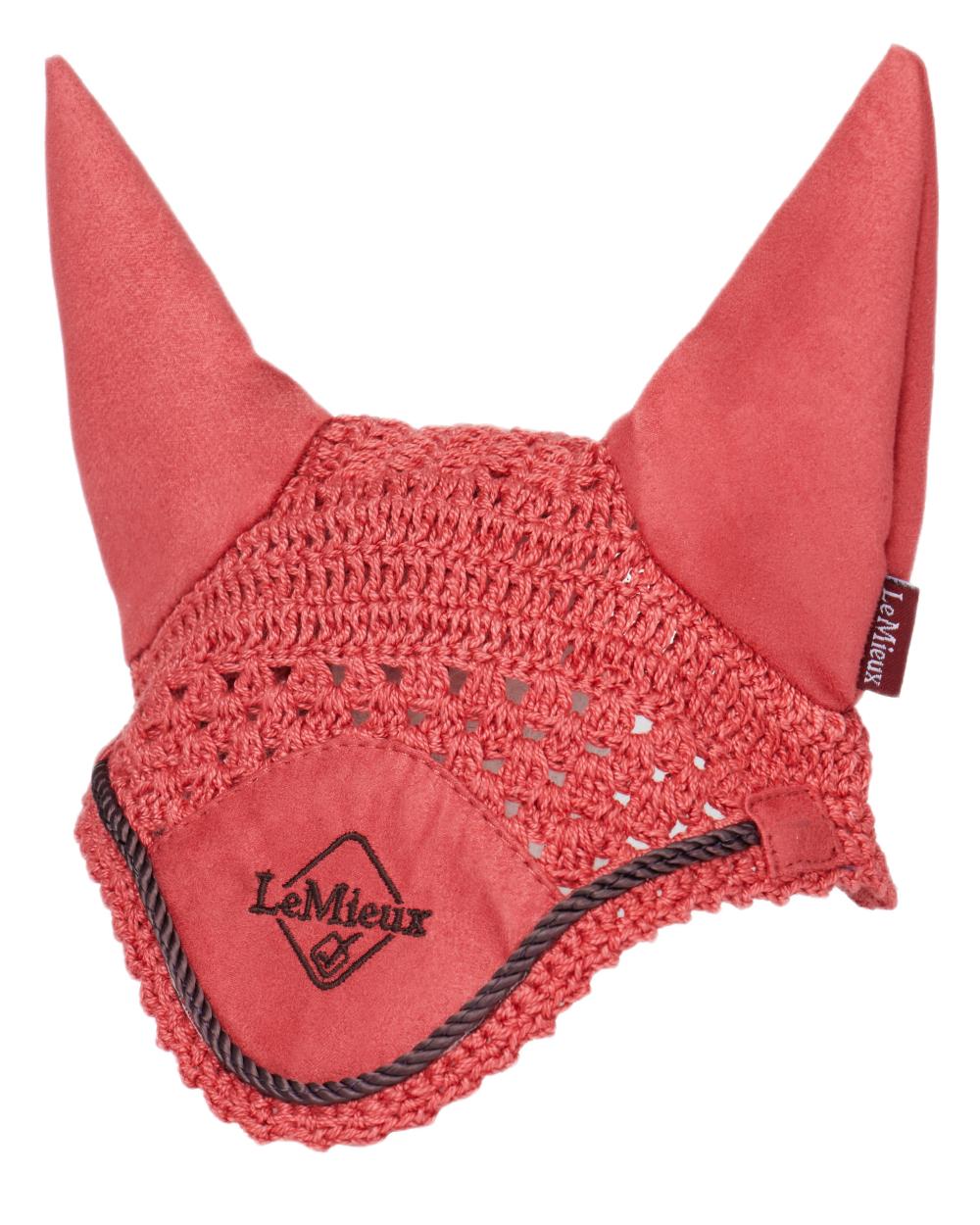Cranberry coloured LeMieux Hobby Horse Fly Hood on white background 
