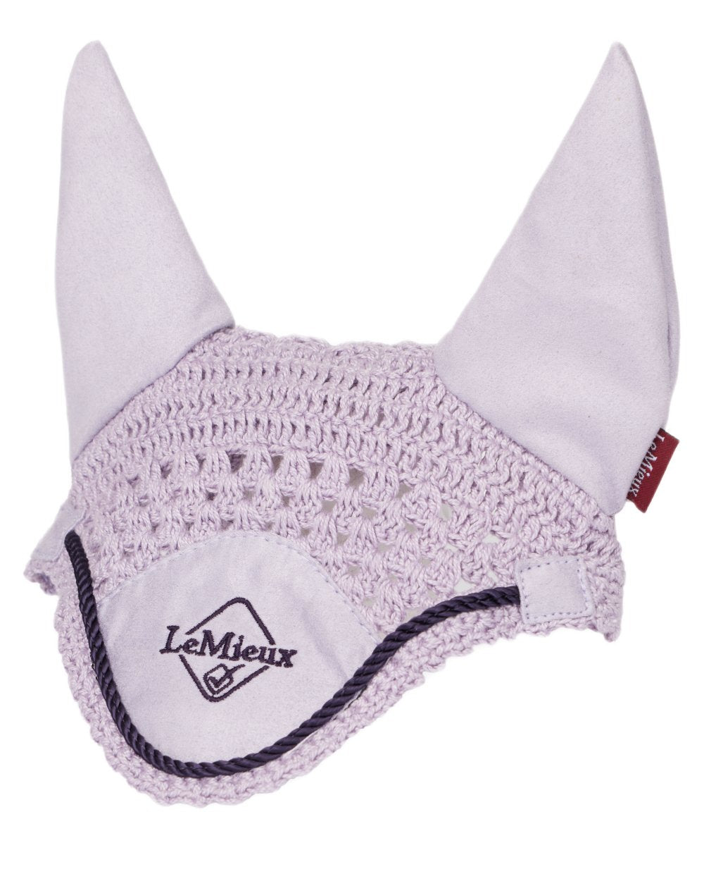 Lilac coloured LeMieux Hobby Horse Fly Hood on white background 