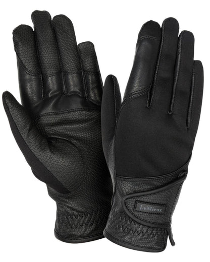 Black coloured LeMieux Hybrid Riding Gloves on white background 
