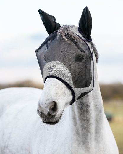 Navy coloured LeMieux Kudos AeroGuard Half Fly Mask on white background 