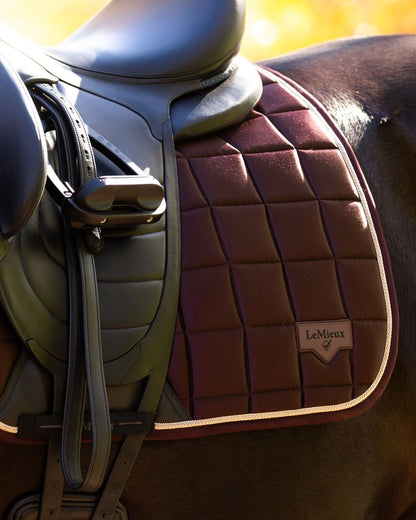 Damson coloured LeMieux Loire Dressage Square on tree background 