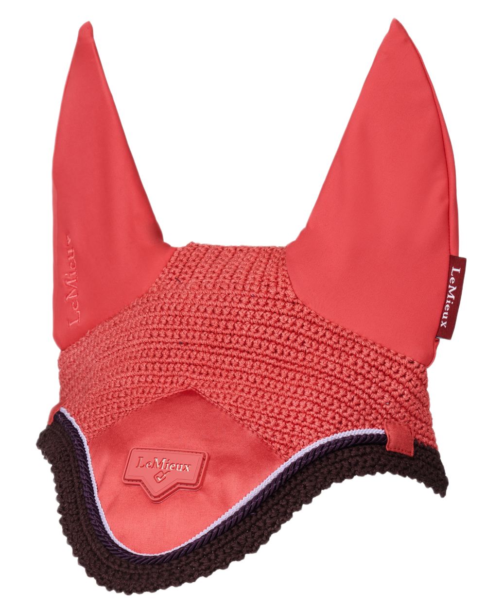 Cranberry coloured LeMieux Loire Fly Hood on white background 
