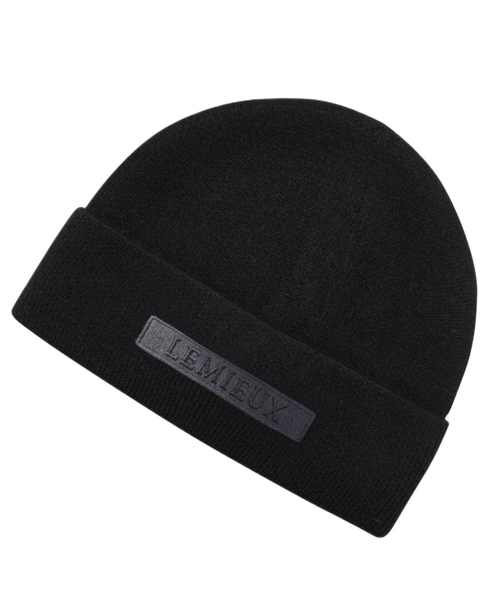 Black coloured LeMieux Mens Beanie on white background 