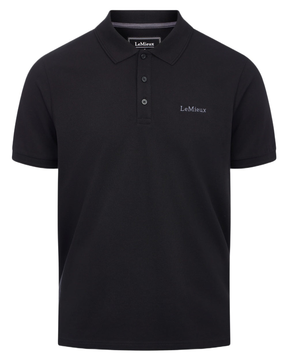 Black coloured LeMieux Mens Classique Polo T-Shirt on white background 