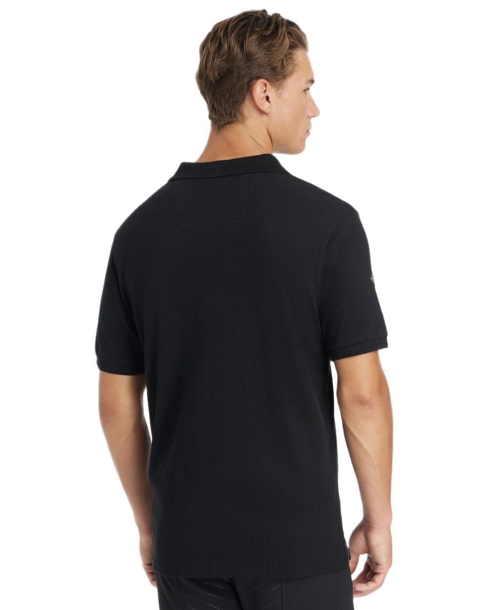 Black coloured LeMieux Mens Classique Polo T-Shirt on white background 