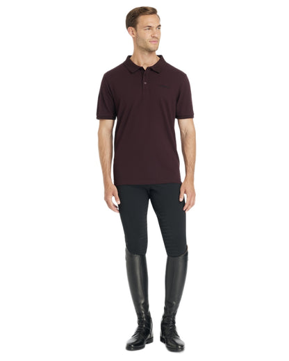 Damson coloured LeMieux Mens Classique Polo T-Shirt on white background 