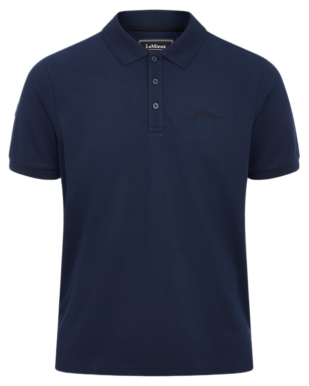 Navy coloured LeMieux Mens Classique Polo T-Shirt on white background 