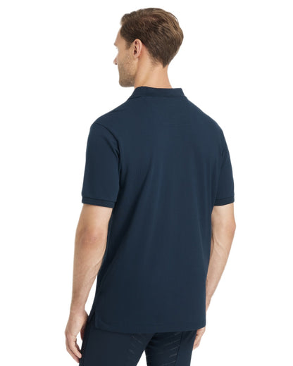Navy coloured LeMieux Mens Classique Polo T-Shirt on white background 