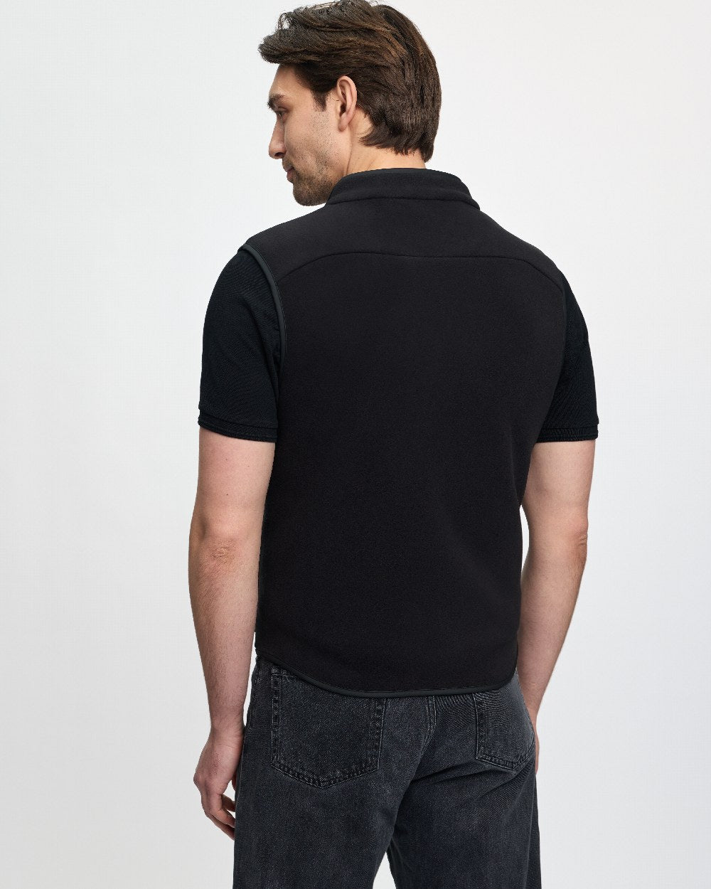 Black Coloured LeMieux Mens Fleece Gilet on White Background 