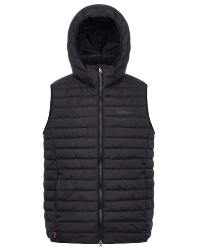 Black coloured LeMieux Mens Hooded Puffer Gilet on white background 