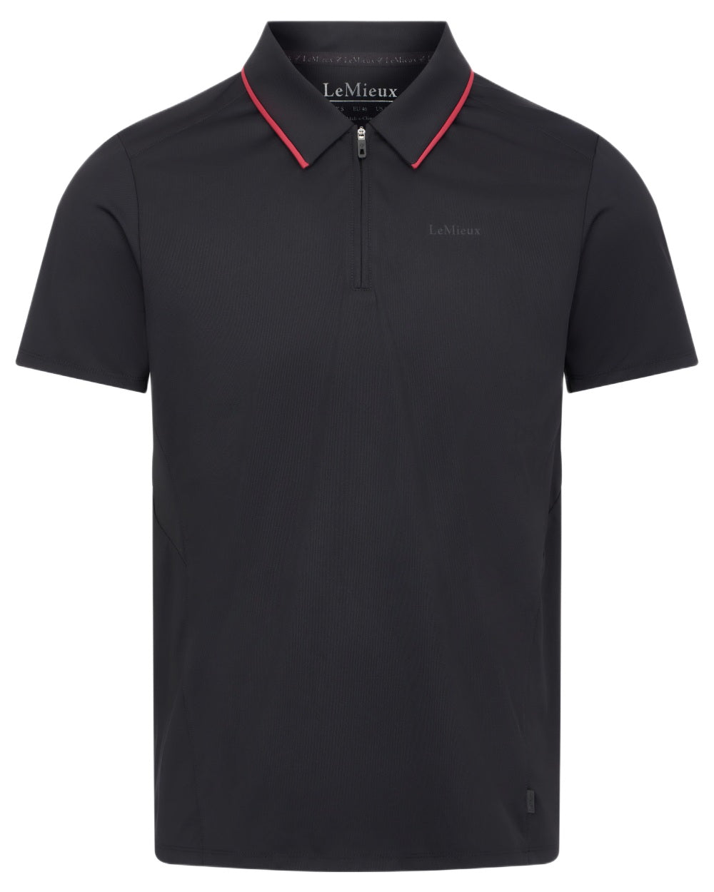 Black coloured LeMieux Mens Performance Polo T-Shirt on white background 