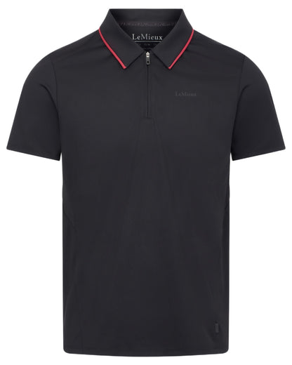 Black coloured LeMieux Mens Performance Polo T-Shirt on white background 