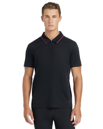 Black coloured LeMieux Mens Performance Polo T-Shirt on white background 