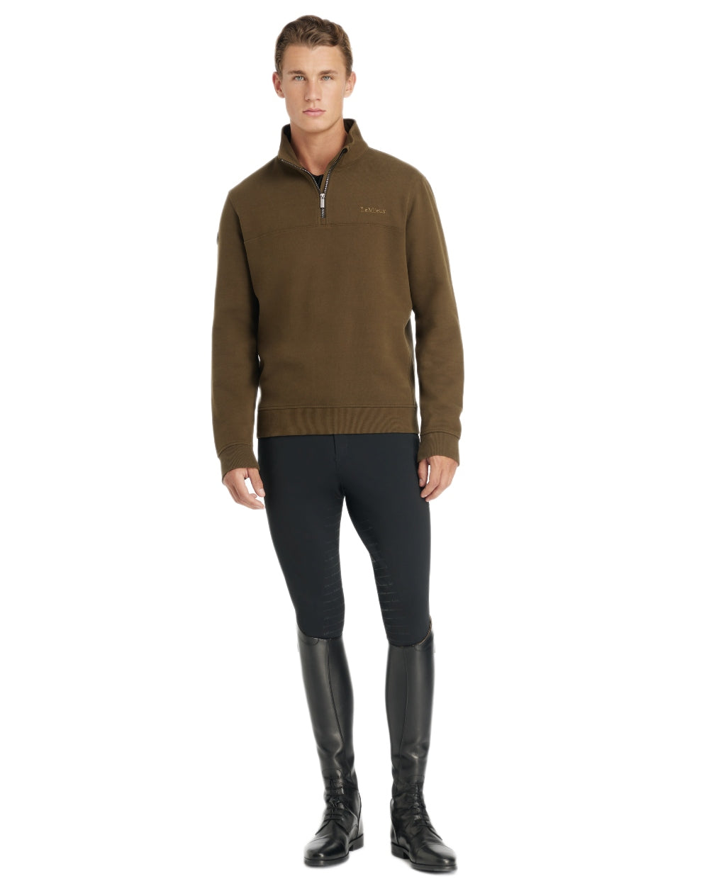 Alpine coloured LeMieux Mens Quarter Neck Sweater on white background 