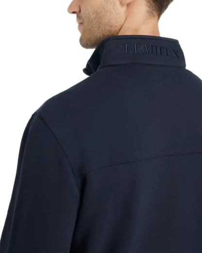 Navy coloured LeMieux Mens Quarter Neck Sweater on white background 