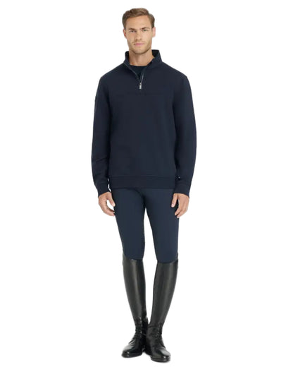 Navy coloured LeMieux Mens Quarter Neck Sweater on white background 