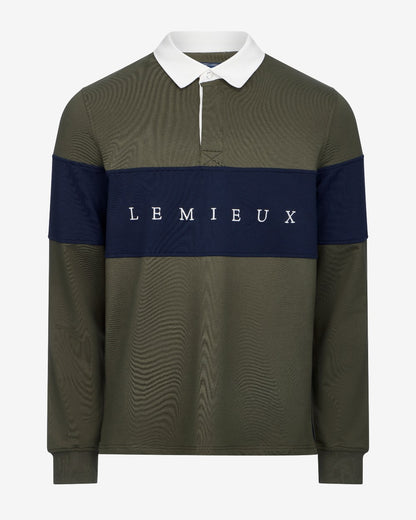 Olive Coloured LeMieux Mens Rugby Shirt on White Background 