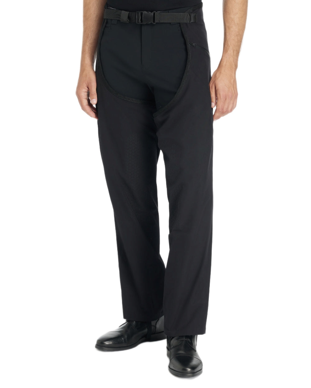 Black coloured LeMieux Mens Stormwear Waterproof Chaps on white background 