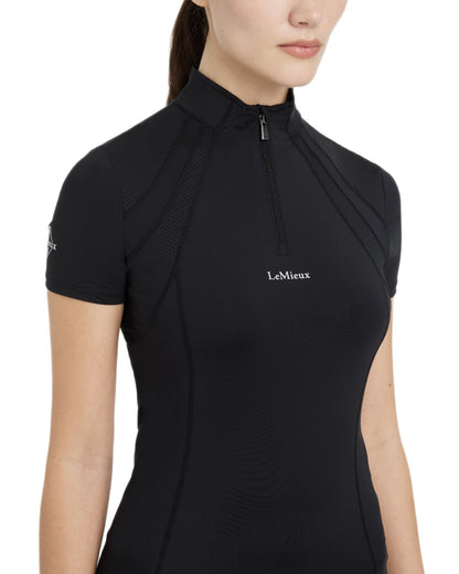 Black coloured LeMieux Mia Mesh Short Sleeve Base Layer on white background 