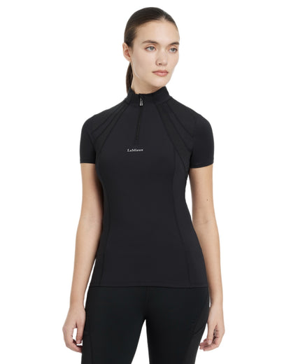 Black coloured LeMieux Mia Mesh Short Sleeve Base Layer on white background 