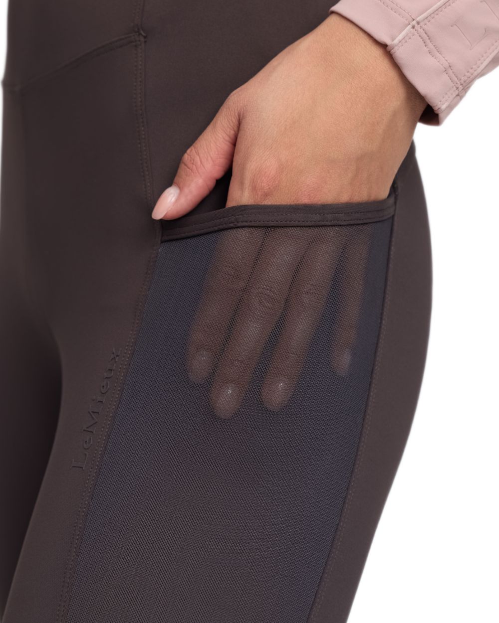 Cocoa coloured LeMieux Naomi Pull On Breeches on white background 