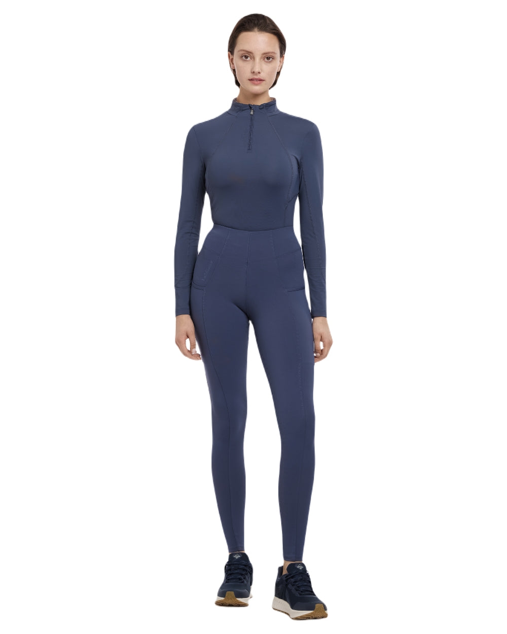 Dusk Blue coloured LeMieux Naomi Pull On Breeches on white background 