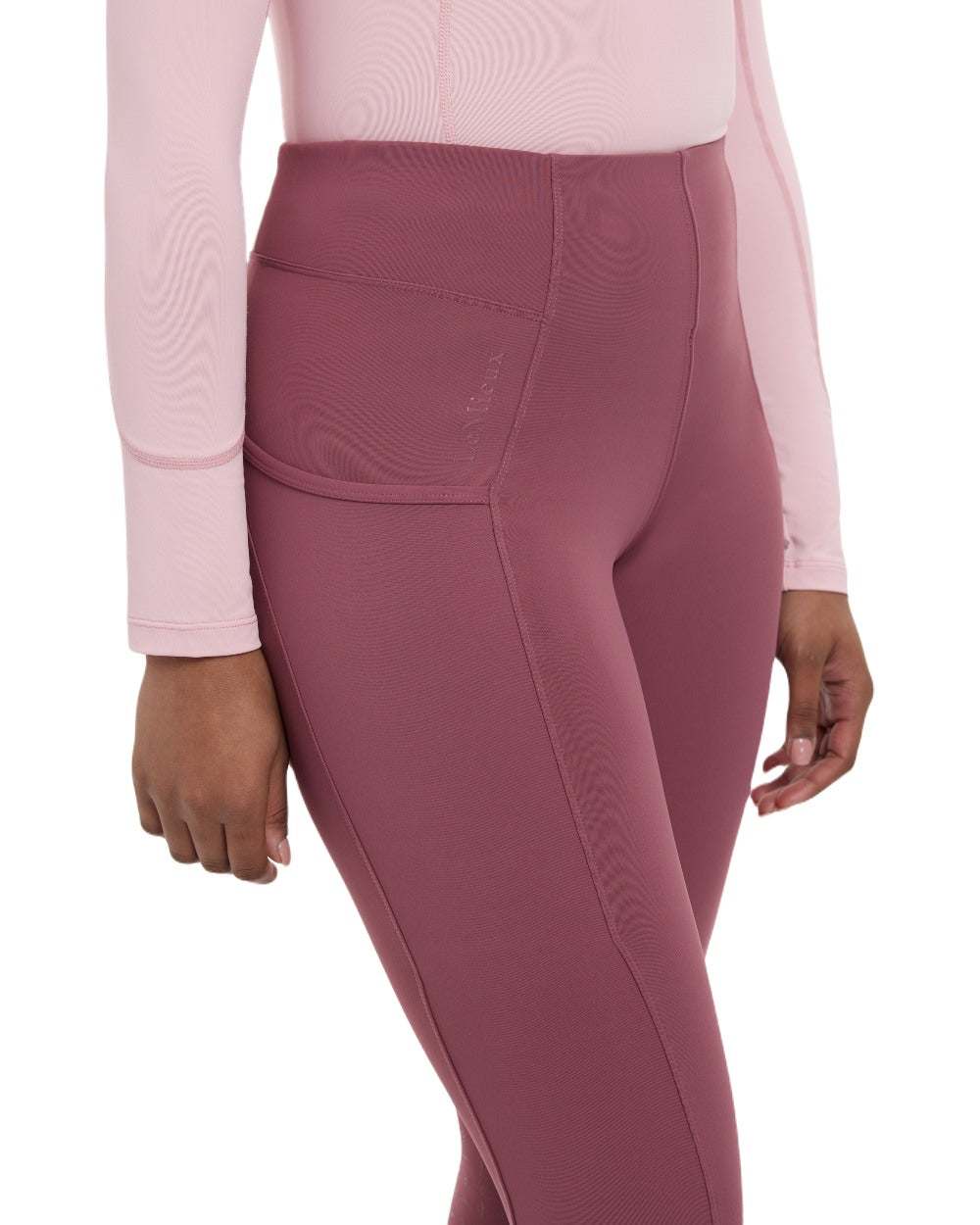 Rosewood coloured LeMieux Naomi Pull On Breeches on white background 