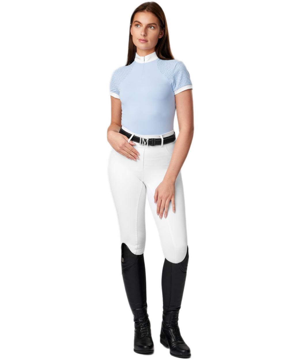Mist coloured LeMieux Olivia Short Sleeve Show Shirt on white background 